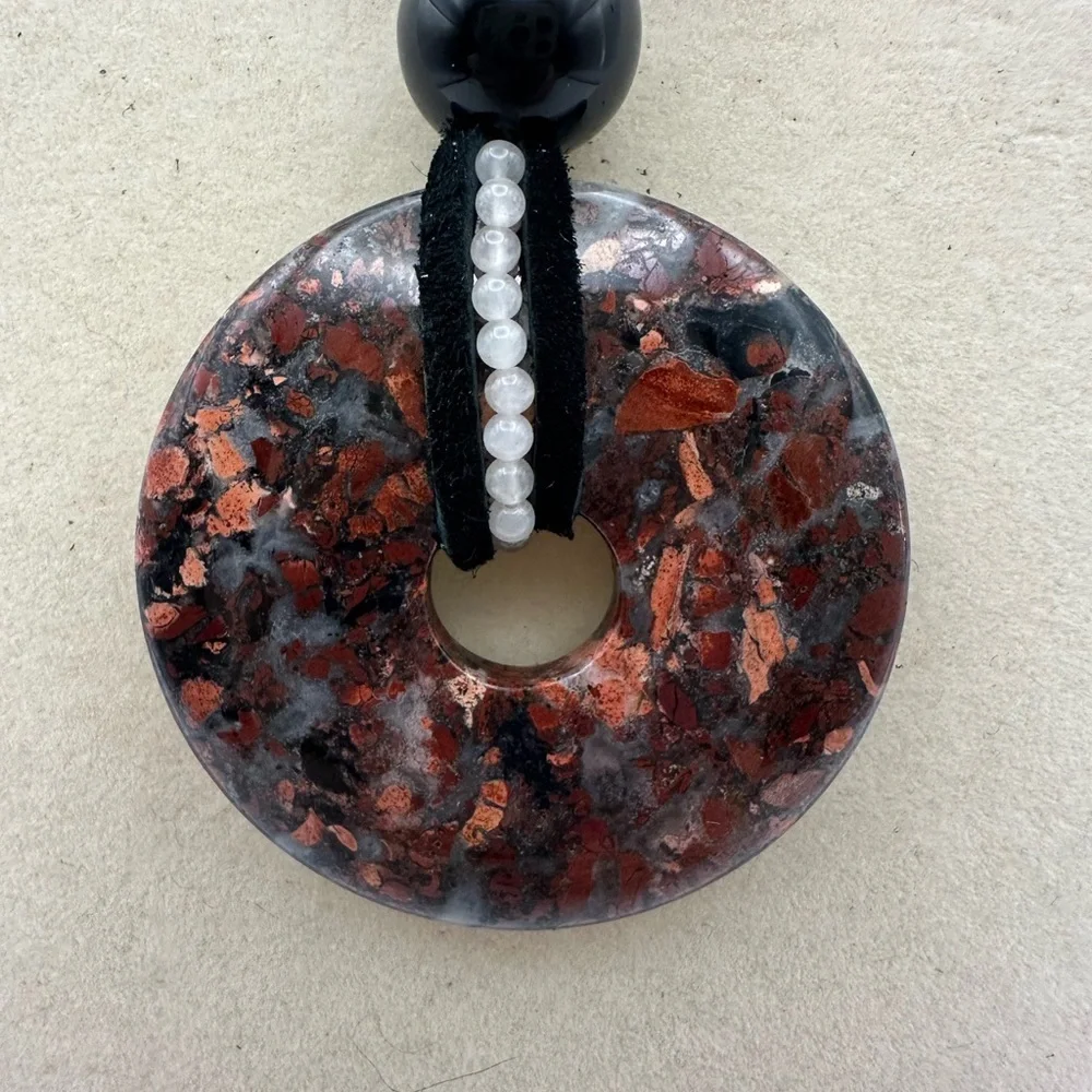 Mexican Crazy Lace Agate Donut Pendant on Genuine Leather